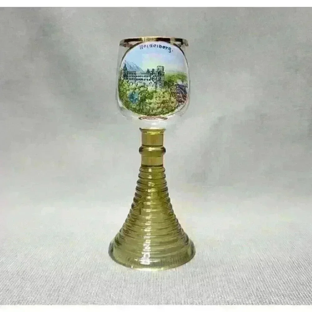 Vintage Heidelberg Skyline Souvenir Roemer Shot Glass Roman Glass Beehive Stem